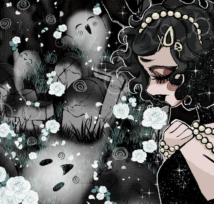 Busto com fundo detalhado: